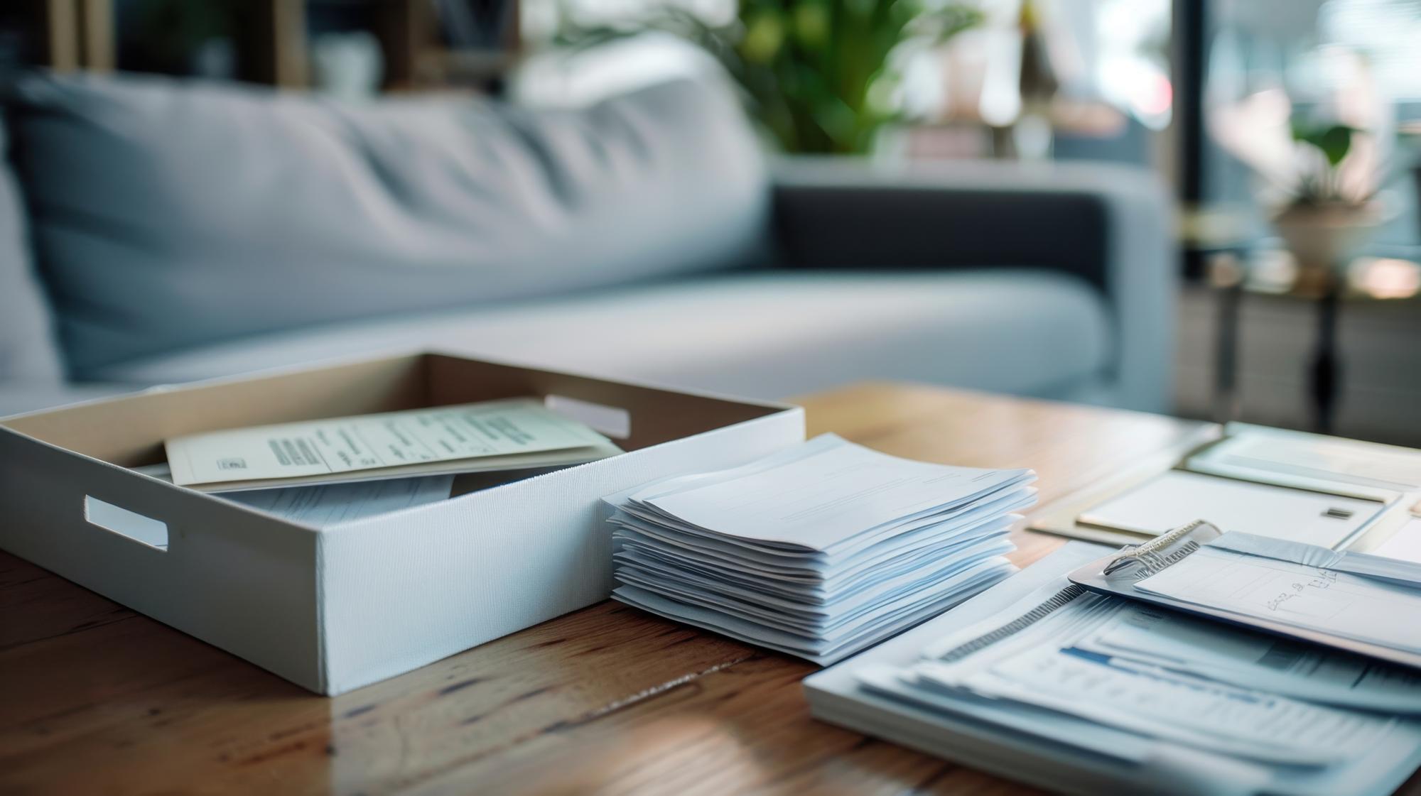 stack of property folders and contract